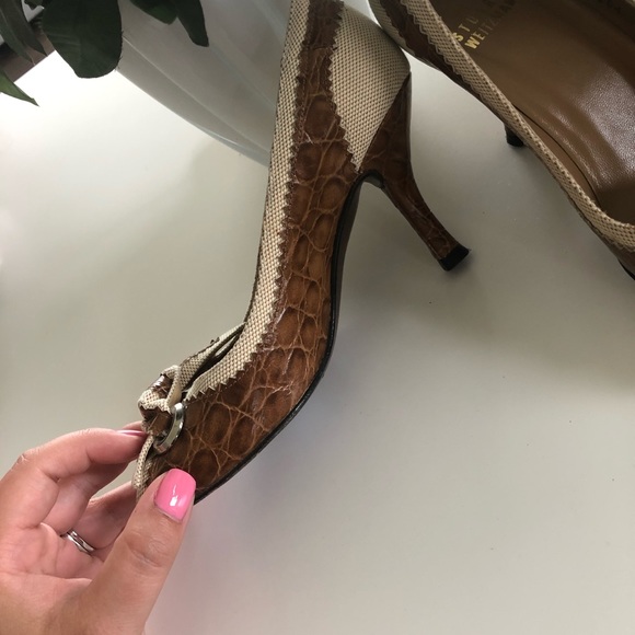 Stuart Weitzman brownheels size4 (leather& fabric) - Picture 2 of 11